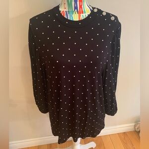 NWT Reitmans Black Top with White Dots and Button Accents